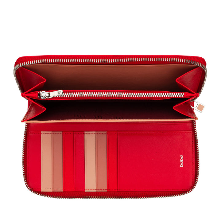 DUDU Portafoglio Donna Grande con Cerniera RFID in Pelle Nappa Zip Around 14 Tasche Porta Carte di credito e Portamonete