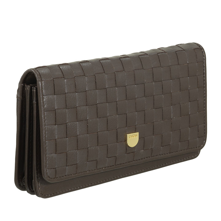 DUDU Portafoglio Donna Intrecciato in Vera Pelle – Portamonete con Zip, Porta Carte Banconote e Scomparti, Elegante Design Artigianale