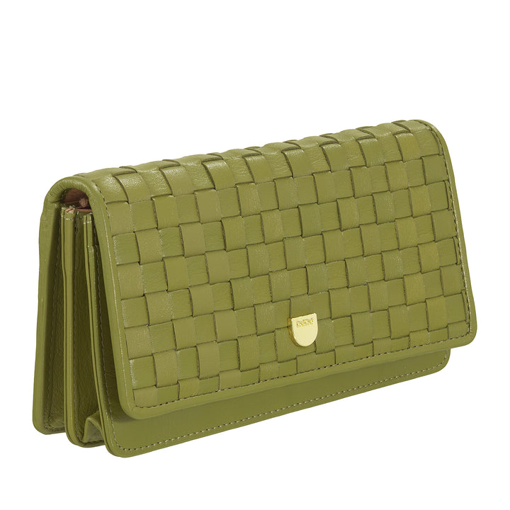 DUDU Portafoglio Donna Intrecciato in Vera Pelle – Portamonete con Zip, Porta Carte Banconote e Scomparti, Elegante Design Artigianale