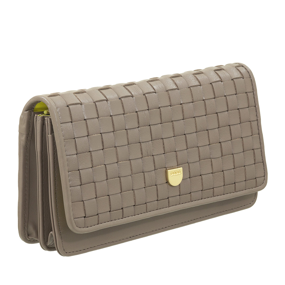 DUDU Portafoglio Donna Intrecciato in Vera Pelle – Portamonete con Zip, Porta Carte Banconote e Scomparti, Elegante Design Artigianale