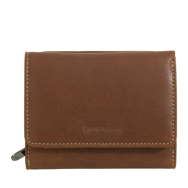Nuvola Pelle Portafoglio Donna in Pelle con Portamonete a Cerniera – Elegante Portafogli con Zip, Scomparti per Carte e Banconote, Design Compatto e Funzionale