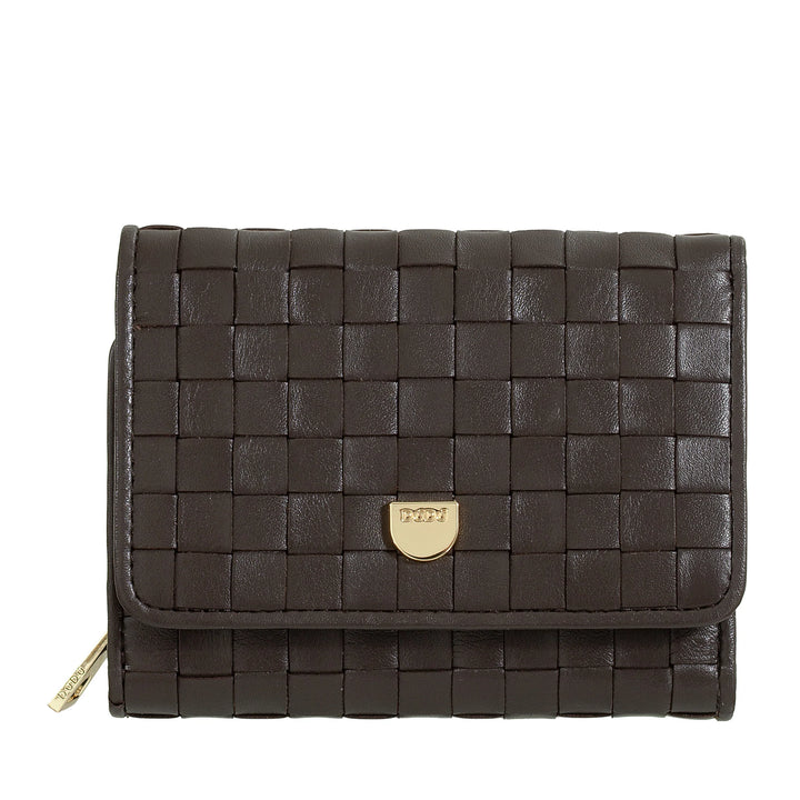 DUDU Portafoglio Donna in Pelle Intrecciata - Portafogli Compatto con Portamonete a Cerniera Zip, Porta Banconote Porta Carte Elegante