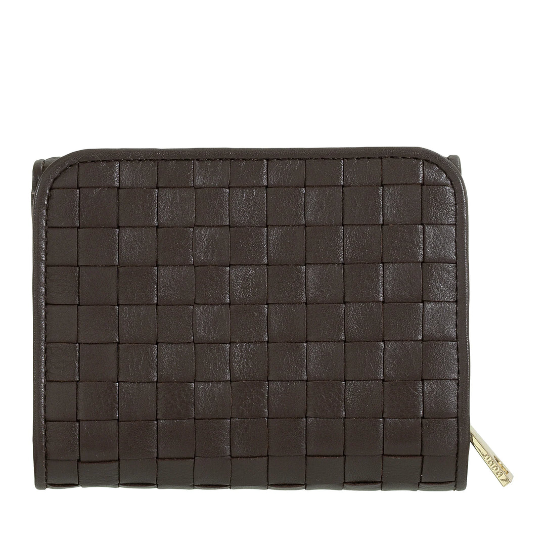 DUDU Portafoglio Donna in Pelle Intrecciata - Portafogli Compatto con Portamonete a Cerniera Zip, Porta Banconote Porta Carte Elegante