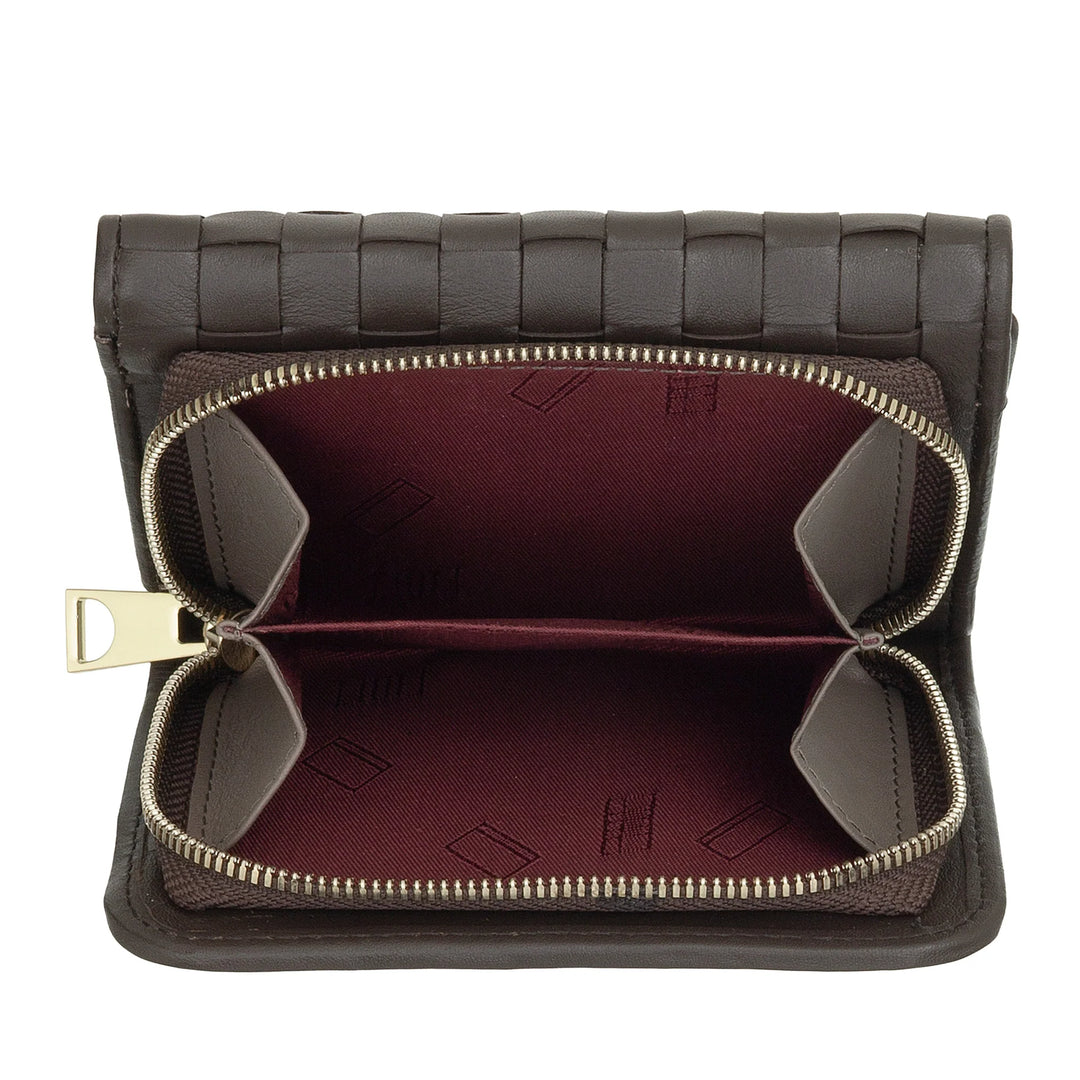 DUDU Portafoglio Donna in Pelle Intrecciata - Portafogli Compatto con Portamonete a Cerniera Zip, Porta Banconote Porta Carte Elegante