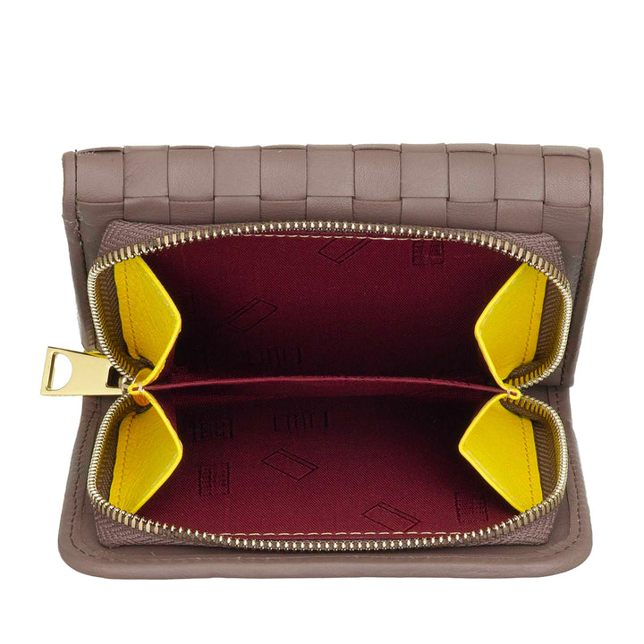 DUDU Portafoglio Donna in Pelle Intrecciata - Portafogli Compatto con Portamonete a Cerniera Zip, Porta Banconote Porta Carte Elegante