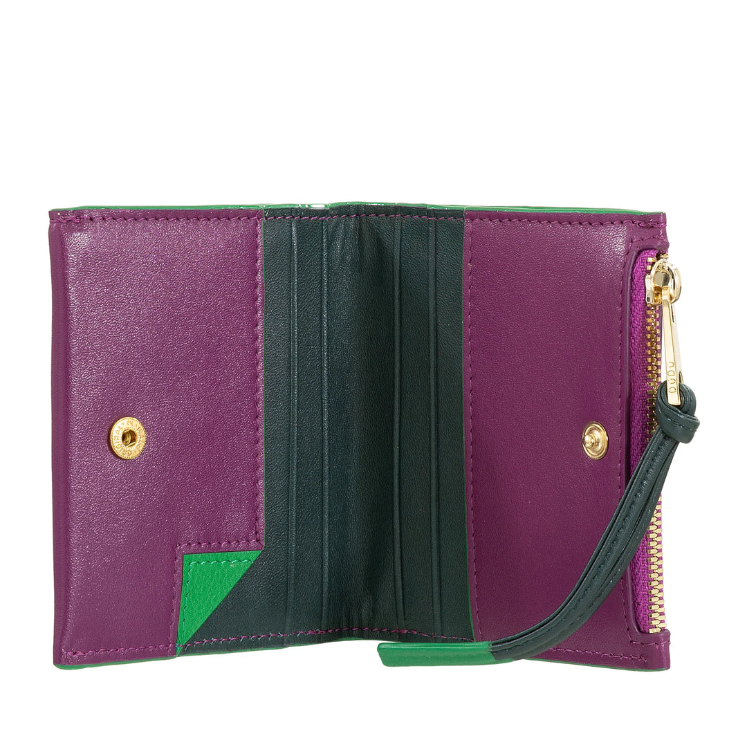 DUDU Portafoglio Donna Piccolo in Pelle con Zip - Portafogli Compatto Slim con Porta Carte Tessere, Tasca Portamonete con Cerniera e Banconote