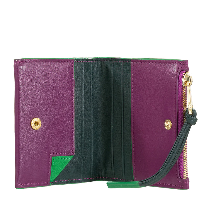 DUDU Portafoglio Donna Piccolo in Pelle con Zip - Portafogli Compatto Slim con Porta Carte Tessere, Tasca Portamonete con Cerniera e Banconote