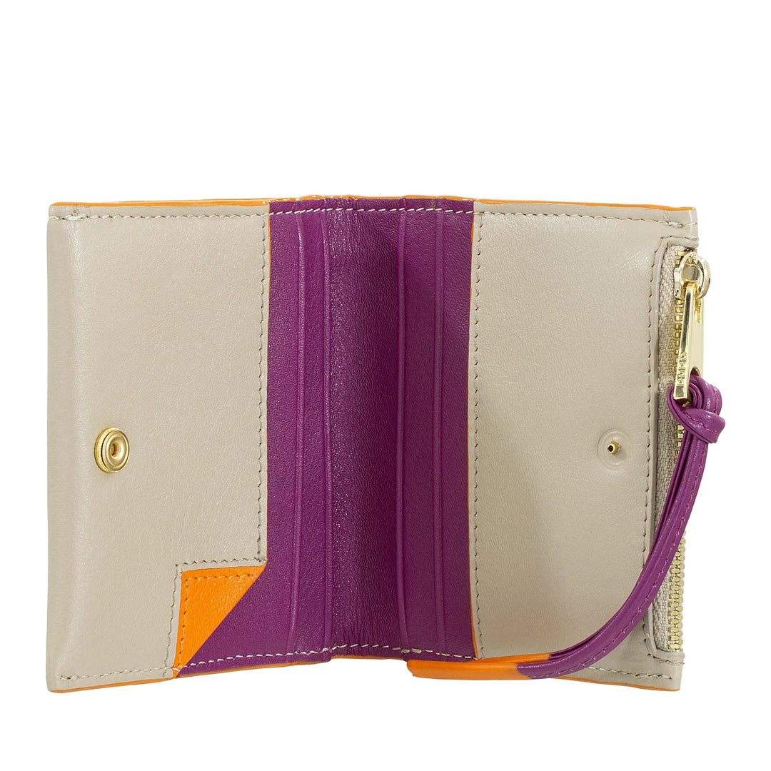 DUDU Portafoglio Donna Piccolo in Pelle con Zip - Portafogli Compatto Slim con Porta Carte Tessere, Tasca Portamonete con Cerniera e Banconote