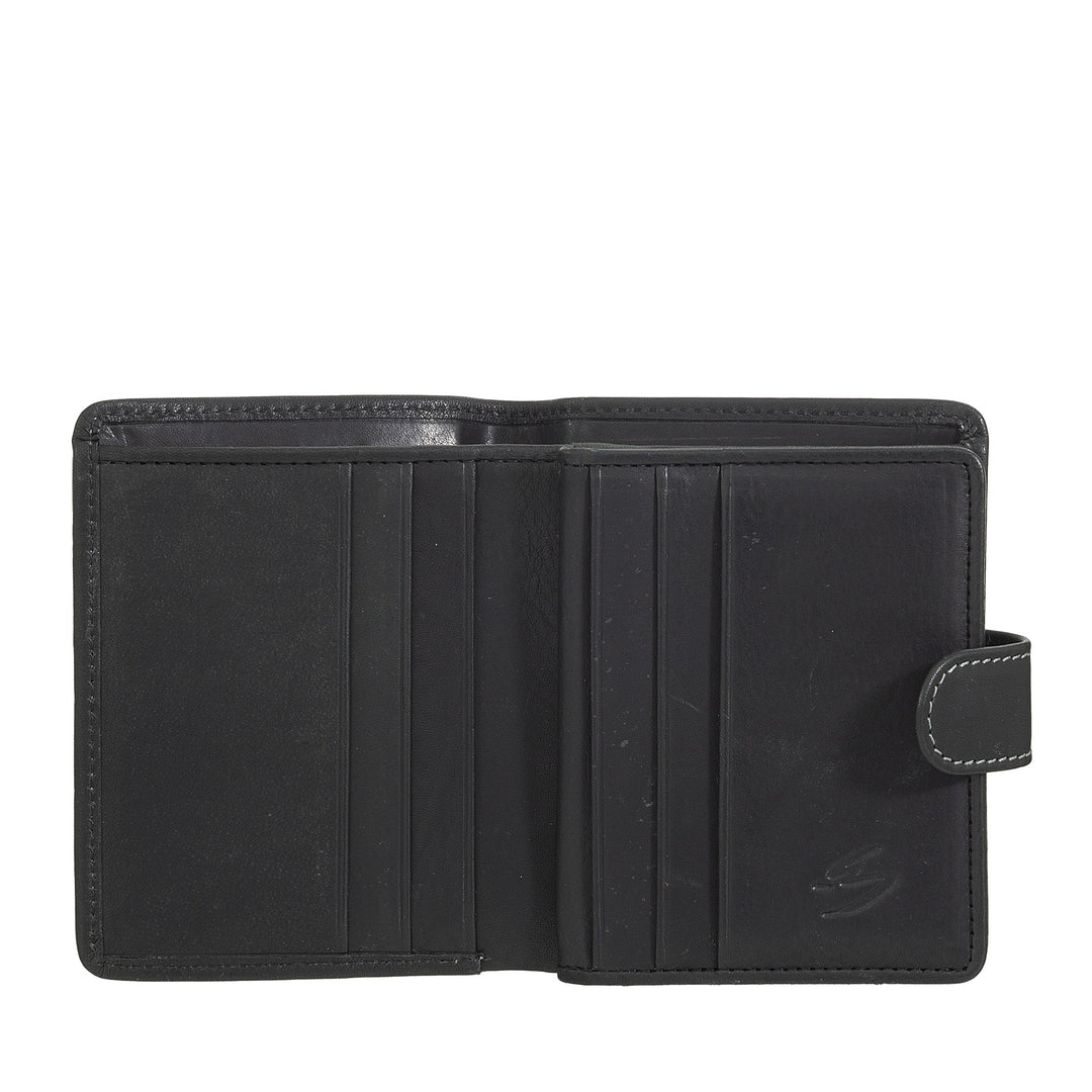 Nuvola Pelle Portafoglio Piccolo Donna in Pelle – Elegante e Compatto con Portamonete Zip, Porta Carte e Banconote, Chiusura con Bottone a Linguetta