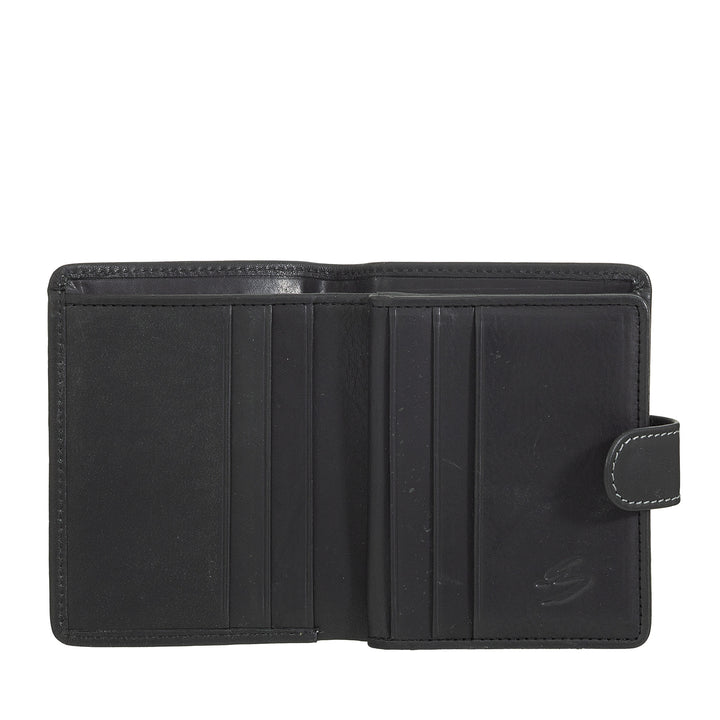 Nuvola Pelle Portafoglio Piccolo Donna in Pelle – Elegante e Compatto con Portamonete Zip, Porta Carte e Banconote, Chiusura con Bottone a Linguetta