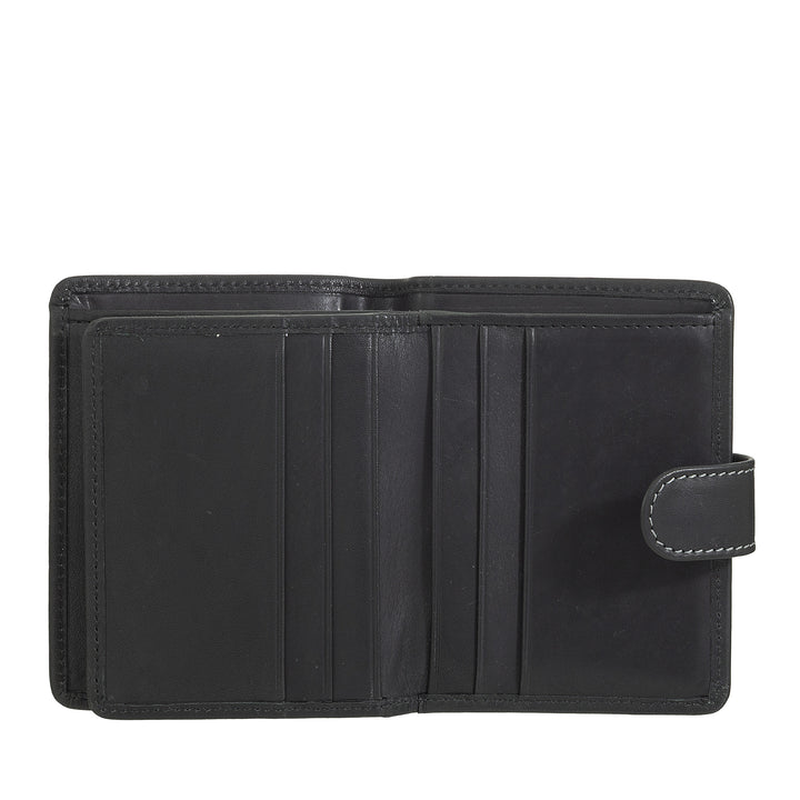 Nuvola Pelle Portafoglio Piccolo Donna in Pelle – Elegante e Compatto con Portamonete Zip, Porta Carte e Banconote, Chiusura con Bottone a Linguetta