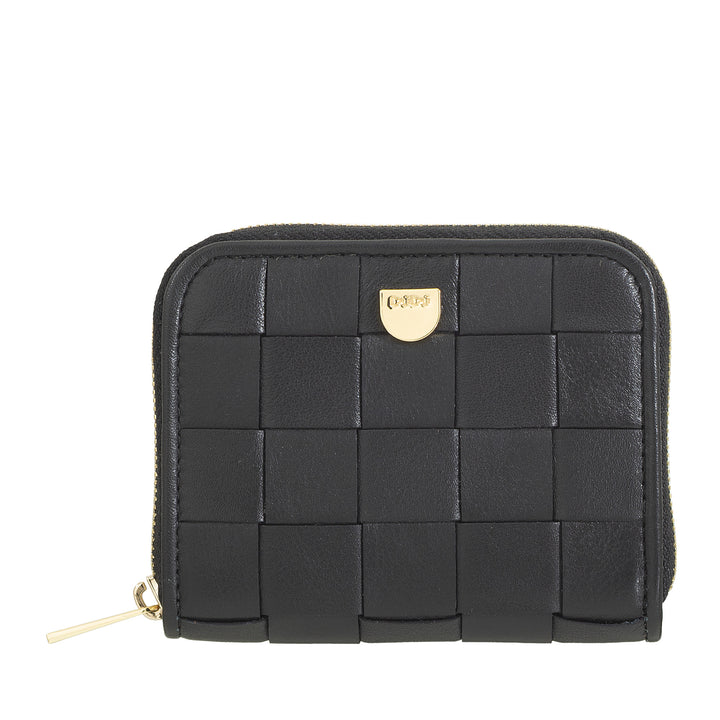 DUDU Portafoglio Donna Piccolo in Pelle Intrecciata Zip Around – Elegante e Compatto, Porta Carte, Portamonete e Banconote con Cerniera