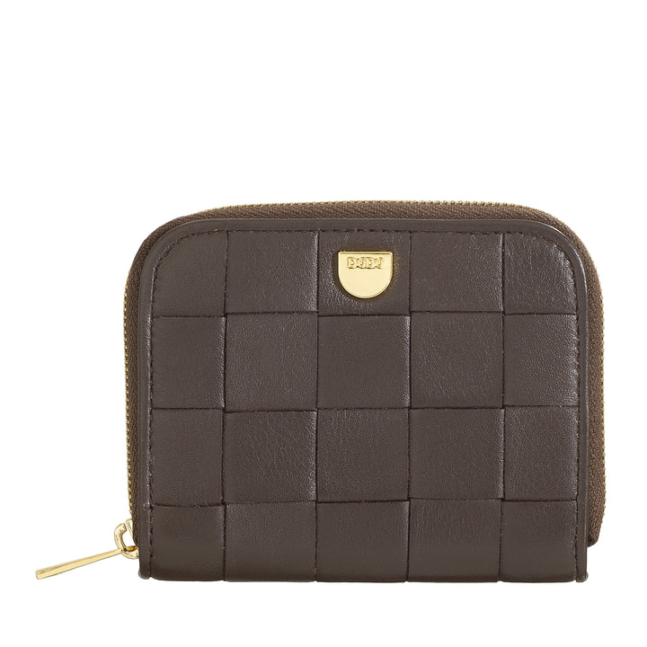 DUDU Portafoglio Donna Piccolo in Pelle Intrecciata Zip Around – Elegante e Compatto, Porta Carte, Portamonete e Banconote con Cerniera