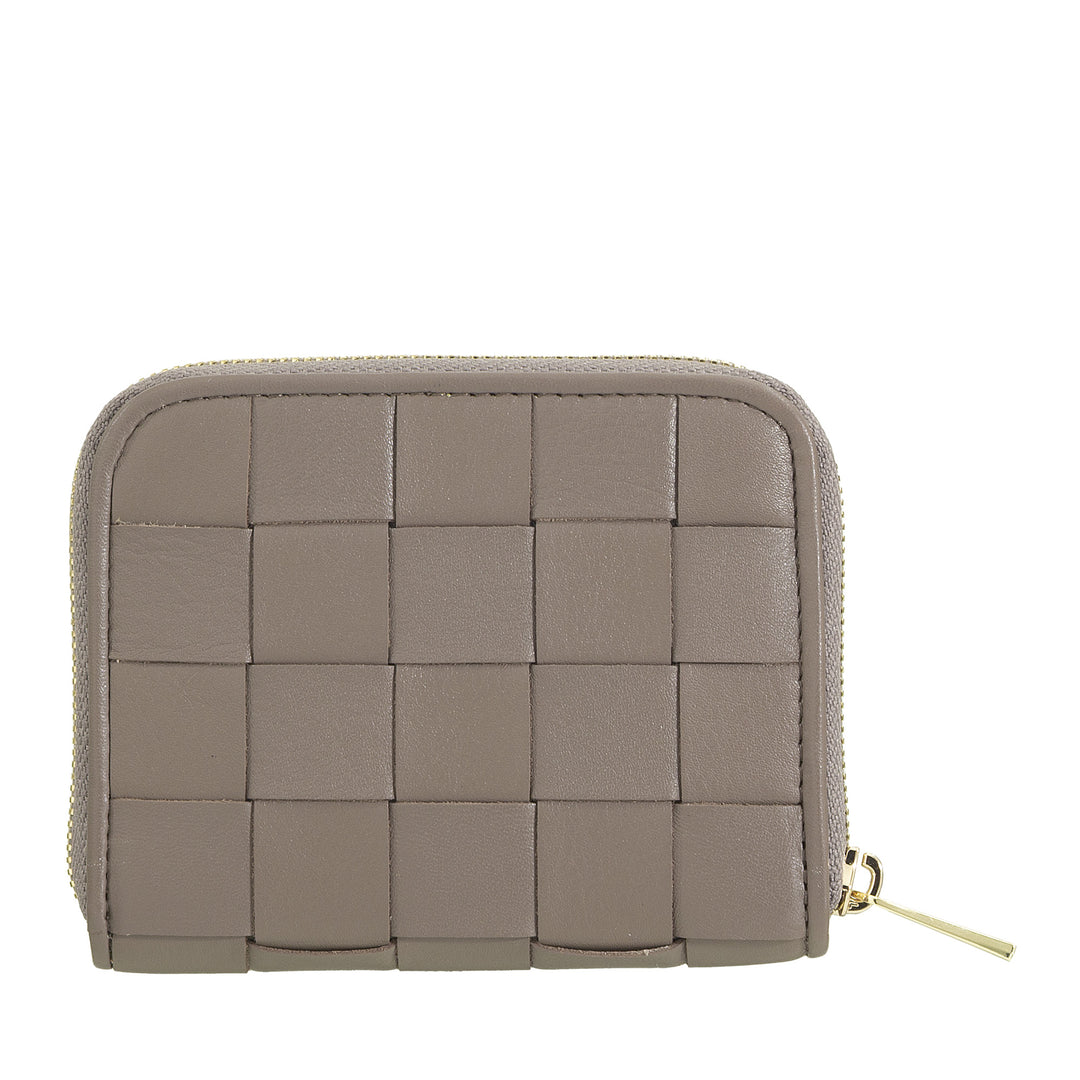 DUDU Portafoglio Donna Piccolo in Pelle Intrecciata Zip Around – Elegante e Compatto, Porta Carte, Portamonete e Banconote con Cerniera