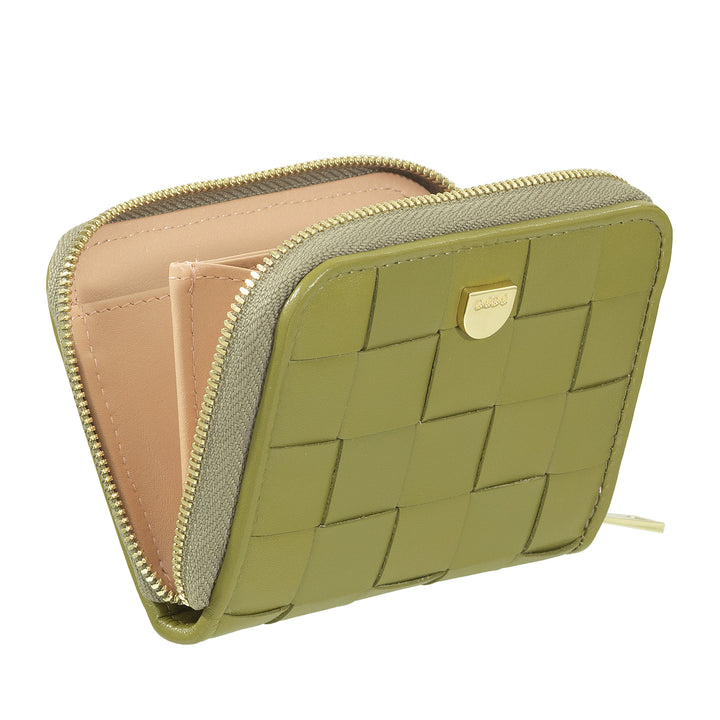 DUDU Portafoglio Donna Piccolo in Pelle Intrecciata Zip Around – Elegante e Compatto, Porta Carte, Portamonete e Banconote con Cerniera