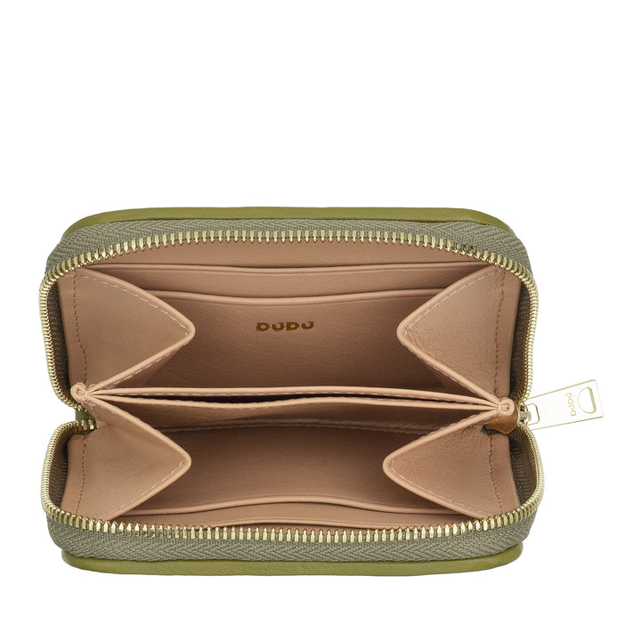 DUDU Portafoglio Donna Piccolo in Pelle Intrecciata Zip Around – Elegante e Compatto, Porta Carte, Portamonete e Banconote con Cerniera