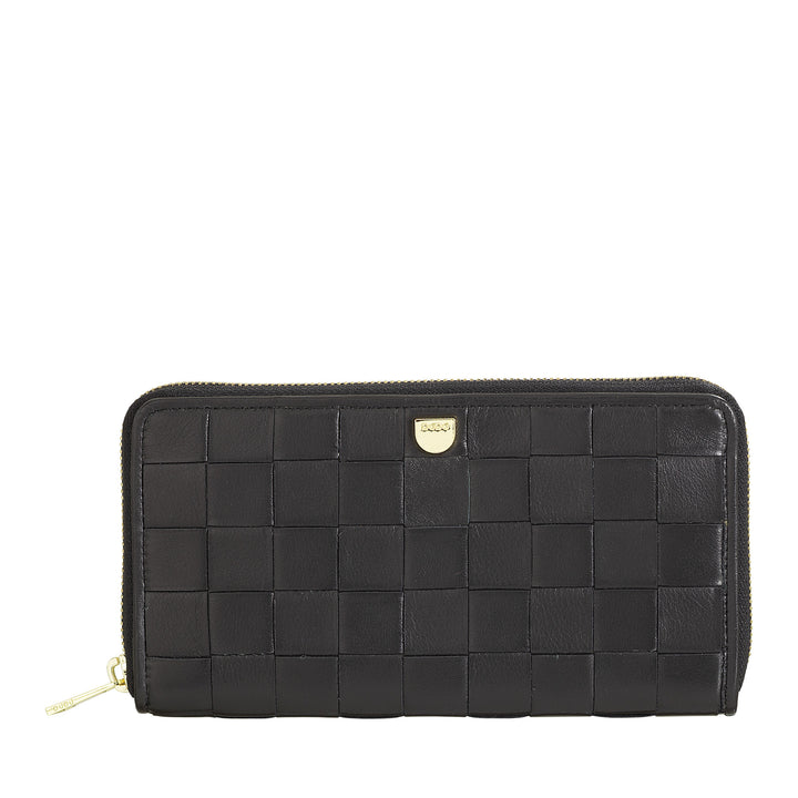 DUDU Portafoglio Donna in Vera Pelle Intrecciata Zip Around, Elegante e Capiente - Porta Carte Banconote e Monete, Portafoglio Intrecciato Cerniera a Giro