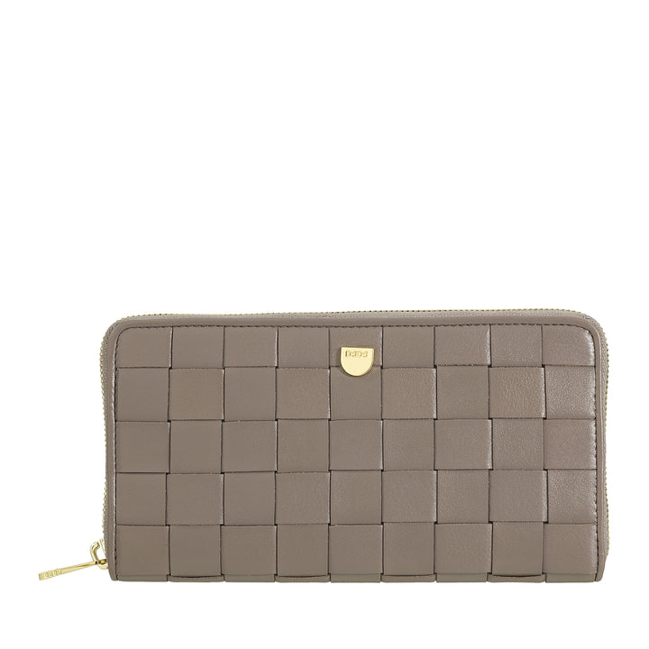 DUDU Portafoglio Donna in Vera Pelle Intrecciata Zip Around, Elegante e Capiente - Porta Carte Banconote e Monete, Portafoglio Intrecciato Cerniera a Giro