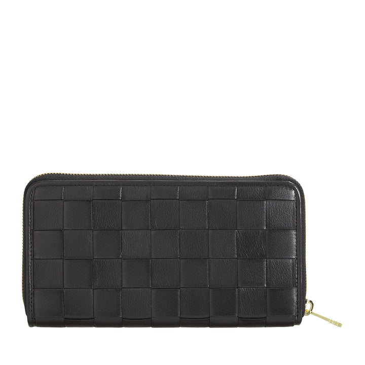 DUDU Portafoglio Donna in Vera Pelle Intrecciata Zip Around, Elegante e Capiente - Porta Carte Banconote e Monete, Portafoglio Intrecciato Cerniera a Giro