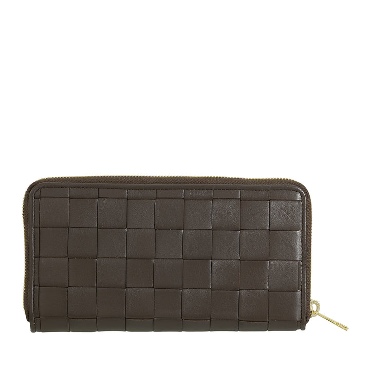 DUDU Portafoglio Donna in Vera Pelle Intrecciata Zip Around, Elegante e Capiente - Porta Carte Banconote e Monete, Portafoglio Intrecciato Cerniera a Giro