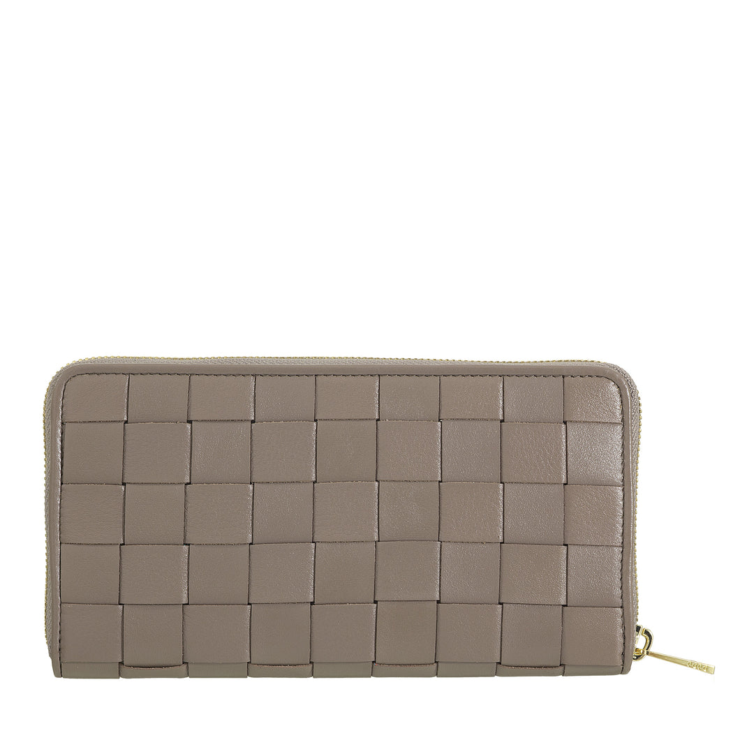 DUDU Portafoglio Donna in Vera Pelle Intrecciata Zip Around, Elegante e Capiente - Porta Carte Banconote e Monete, Portafoglio Intrecciato Cerniera a Giro