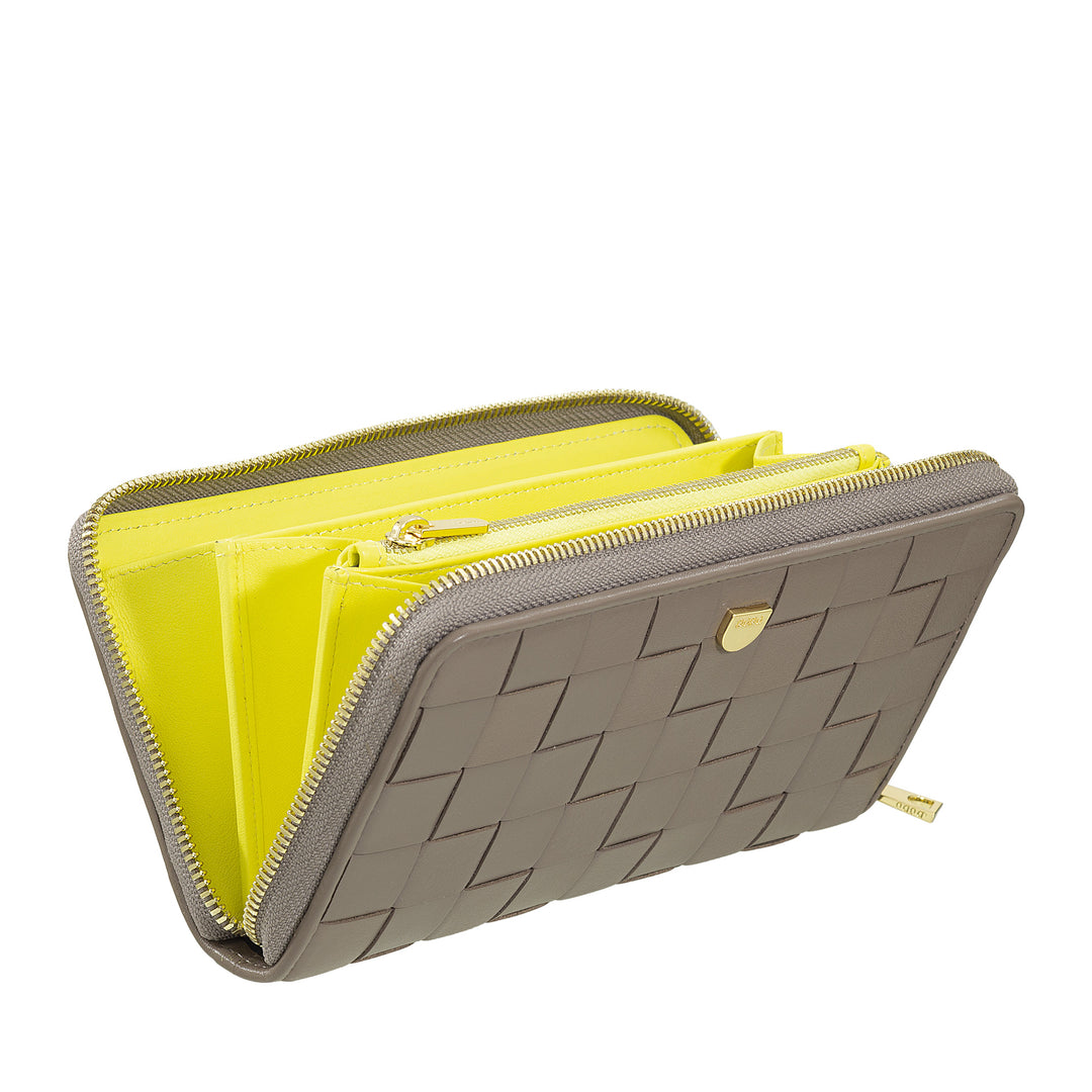 DUDU Portafoglio Donna in Vera Pelle Intrecciata Zip Around, Elegante e Capiente - Porta Carte Banconote e Monete, Portafoglio Intrecciato Cerniera a Giro