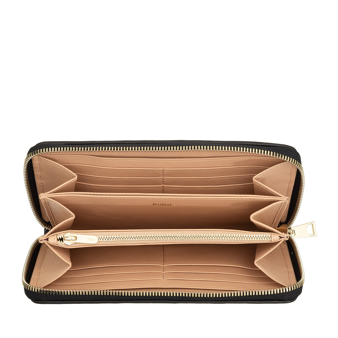 DUDU Portafoglio Donna in Vera Pelle Intrecciata Zip Around, Elegante e Capiente - Porta Carte Banconote e Monete, Portafoglio Intrecciato Cerniera a Giro