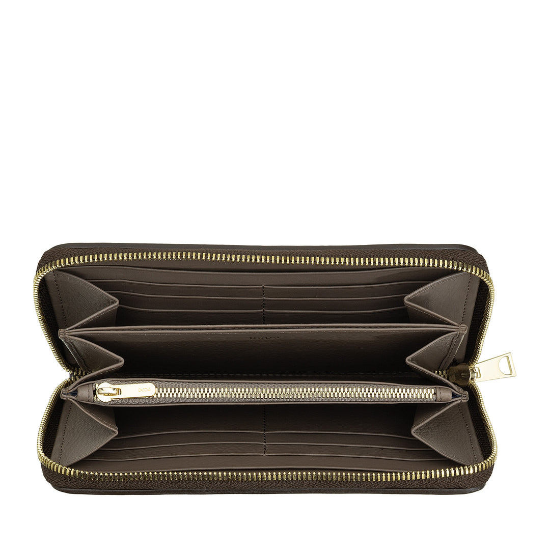DUDU Portafoglio Donna in Vera Pelle Intrecciata Zip Around, Elegante e Capiente - Porta Carte Banconote e Monete, Portafoglio Intrecciato Cerniera a Giro