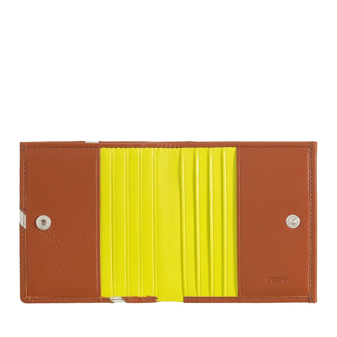 DUDU Portafoglio Unisex in Vera Pelle – Bifold con Chiusura a Bottone e Portamonete Esterno – Design Ispirato ai Tornei Campi da Tennis