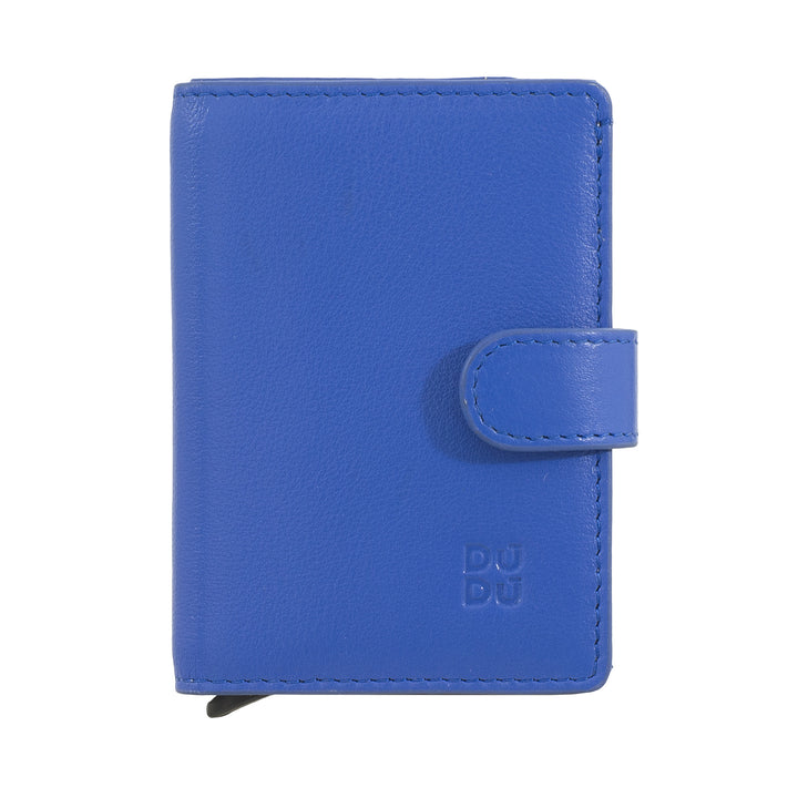 DUDU Portafoglio Portacarte Uomo in Pelle Protezione RFID, Piccolo Miniwallet con Cardprotector in Alluminio, Porta Banconote e Chiusura a Bottone