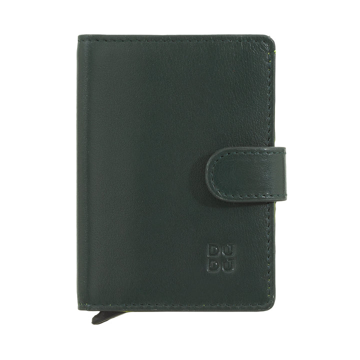 DUDU Portafoglio Portacarte Uomo in Pelle Protezione RFID, Piccolo Miniwallet con Cardprotector in Alluminio, Porta Banconote e Chiusura a Bottone