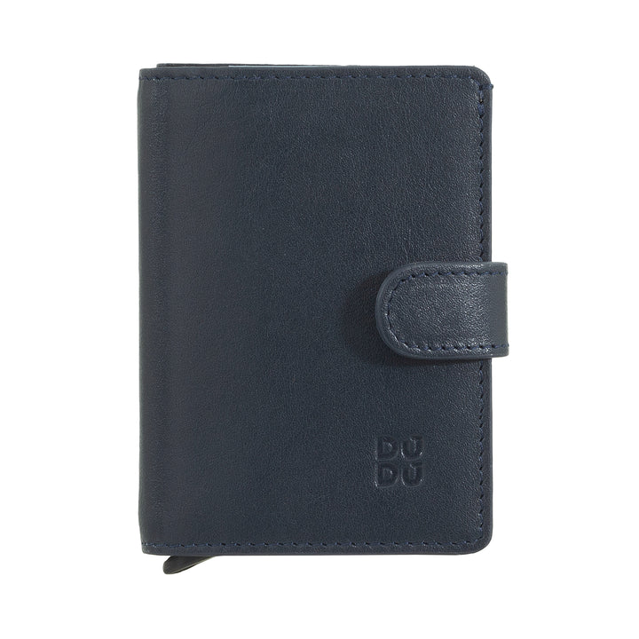 DUDU Portafoglio Portacarte Uomo in Pelle Protezione RFID, Piccolo Miniwallet con Cardprotector in Alluminio, Porta Banconote e Chiusura a Bottone