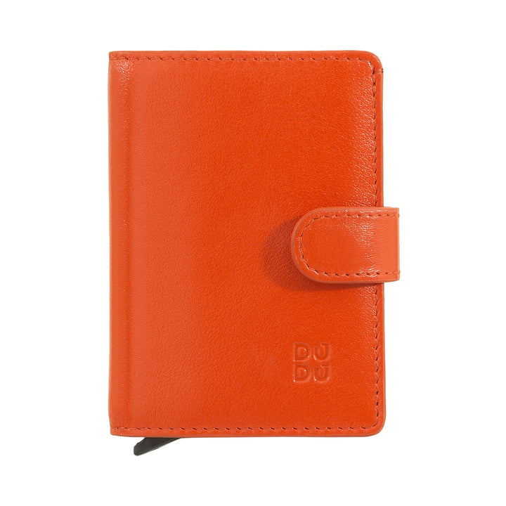 DUDU Portafoglio Portacarte Uomo in Pelle Protezione RFID, Piccolo Miniwallet con Cardprotector in Alluminio, Porta Banconote e Chiusura a Bottone