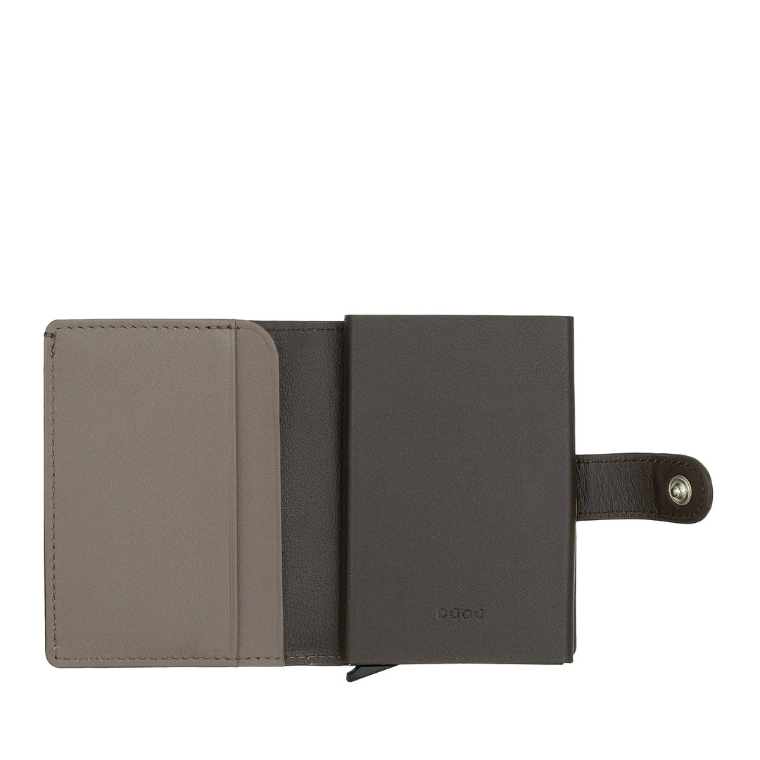 DUDU Portafoglio Portacarte Uomo in Pelle Protezione RFID, Piccolo Miniwallet con Cardprotector in Alluminio, Porta Banconote e Chiusura a Bottone