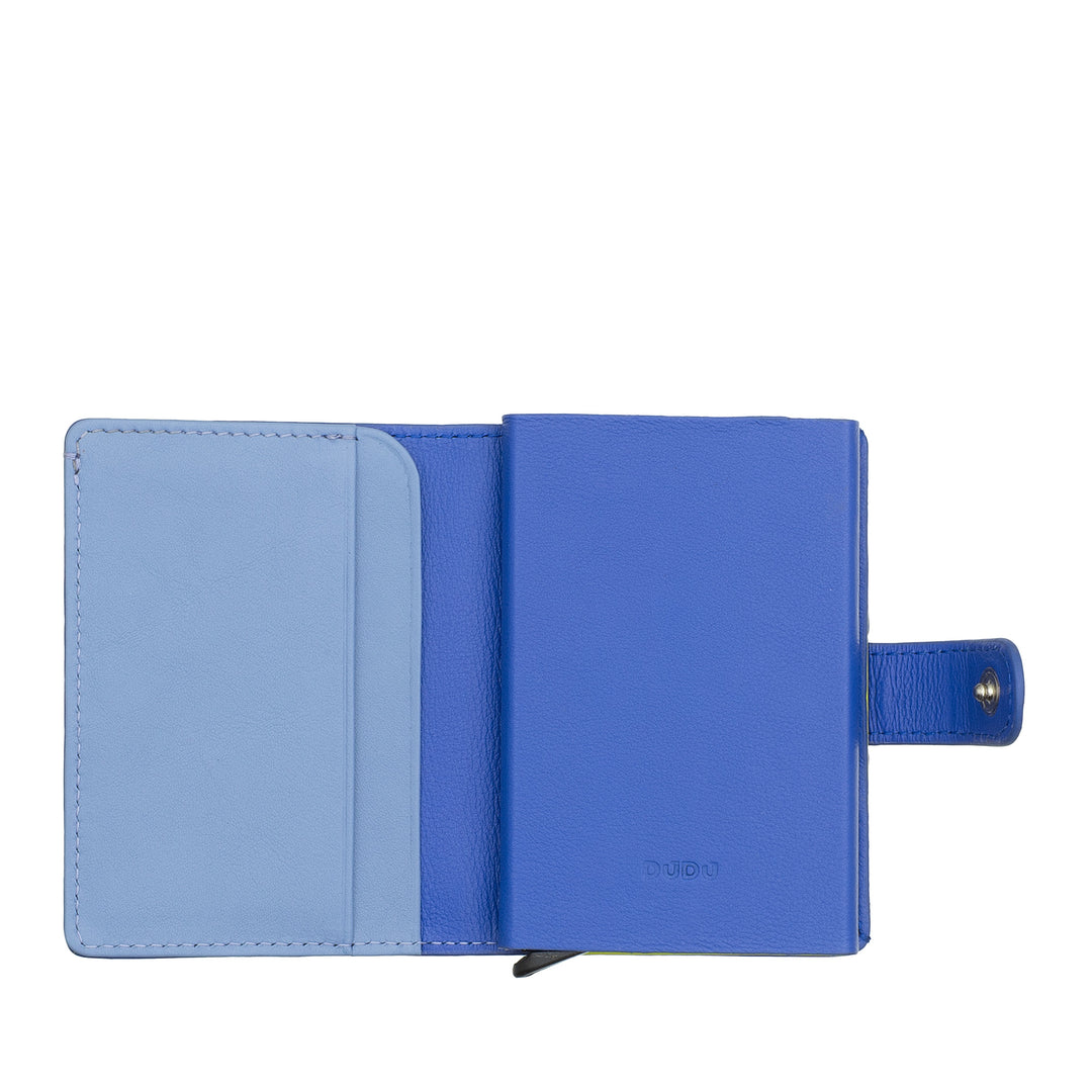 DUDU Portafoglio Portacarte Uomo in Pelle Protezione RFID, Piccolo Miniwallet con Cardprotector in Alluminio, Porta Banconote e Chiusura a Bottone