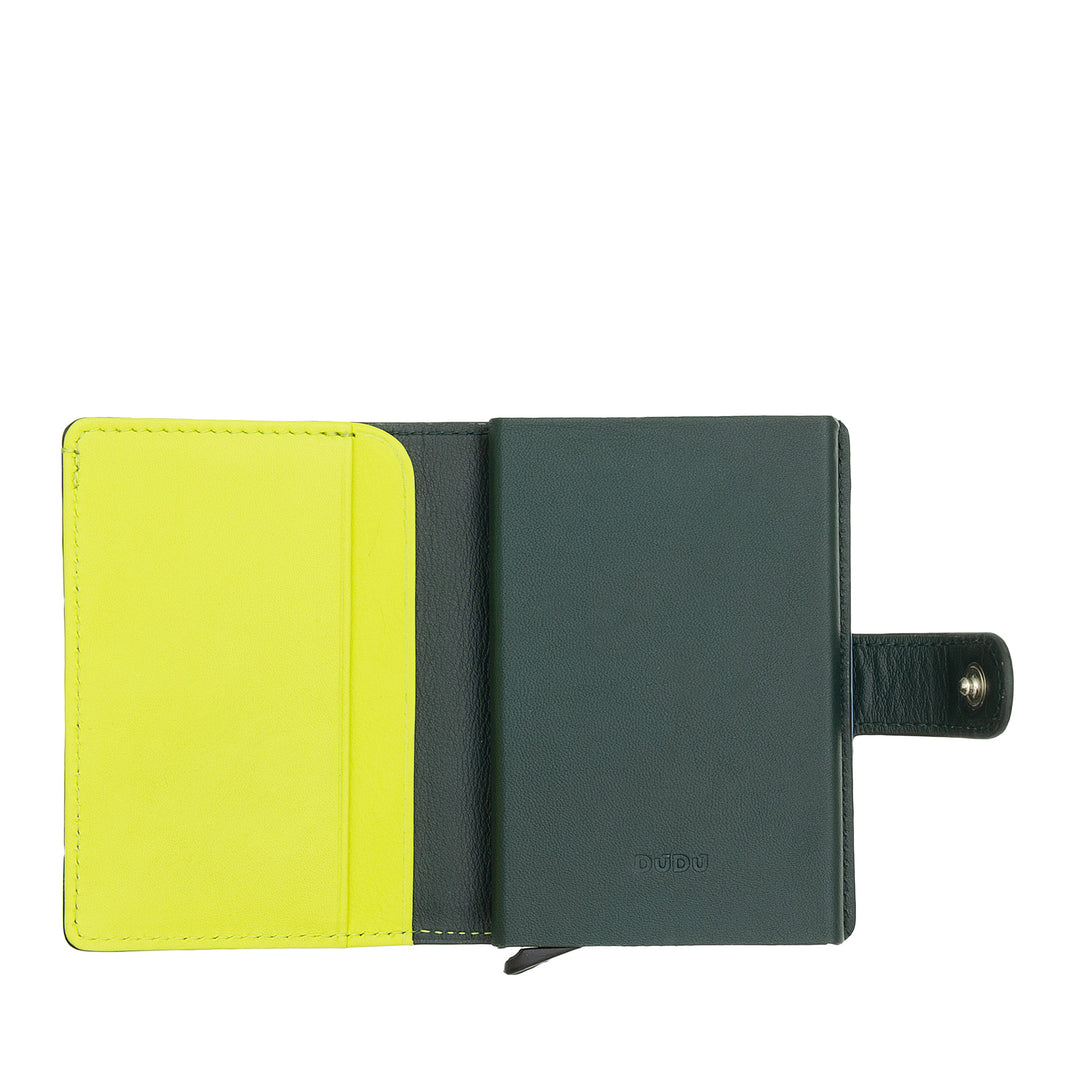 DUDU Portafoglio Portacarte Uomo in Pelle Protezione RFID, Piccolo Miniwallet con Cardprotector in Alluminio, Porta Banconote e Chiusura a Bottone