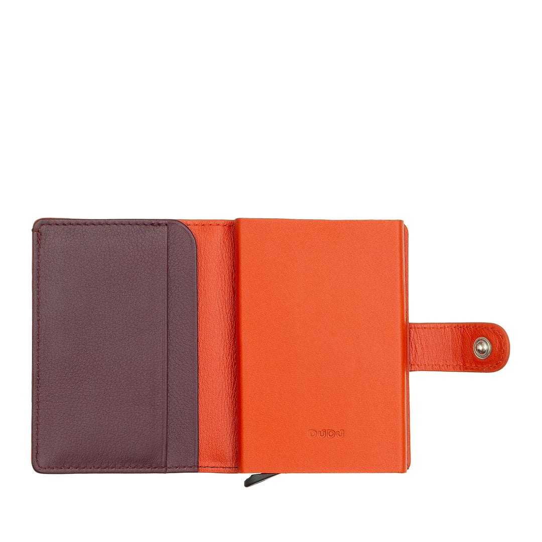DUDU Portafoglio Portacarte Uomo in Pelle Protezione RFID, Piccolo Miniwallet con Cardprotector in Alluminio, Porta Banconote e Chiusura a Bottone
