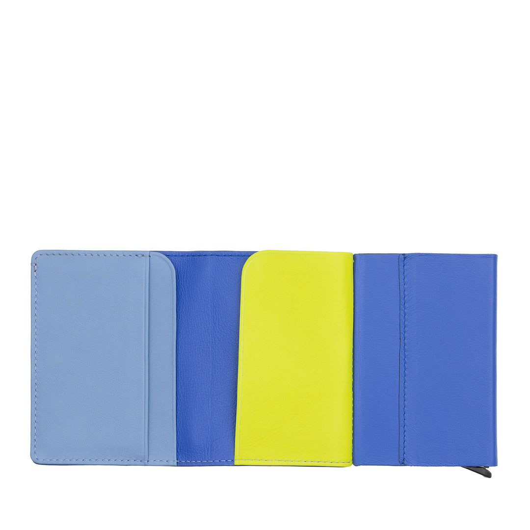 DUDU Portafoglio Portacarte Uomo in Pelle Protezione RFID, Piccolo Miniwallet con Cardprotector in Alluminio, Porta Banconote e Chiusura a Bottone