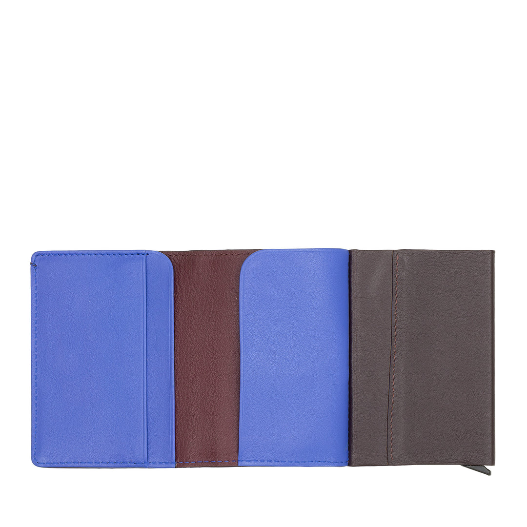 DUDU Portafoglio Portacarte Uomo in Pelle Protezione RFID, Piccolo Miniwallet con Cardprotector in Alluminio, Porta Banconote e Chiusura a Bottone
