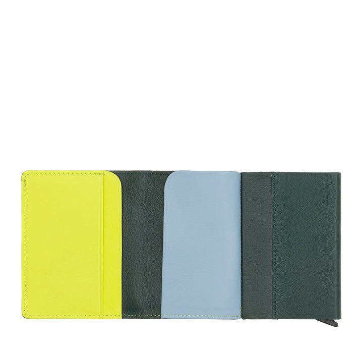DUDU Portafoglio Portacarte Uomo in Pelle Protezione RFID, Piccolo Miniwallet con Cardprotector in Alluminio, Porta Banconote e Chiusura a Bottone