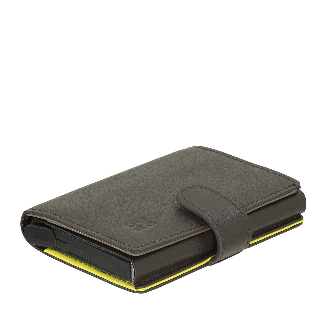 DUDU Portafoglio Portacarte Uomo in Pelle Protezione RFID, Piccolo Miniwallet con Cardprotector in Alluminio, Porta Banconote e Chiusura a Bottone