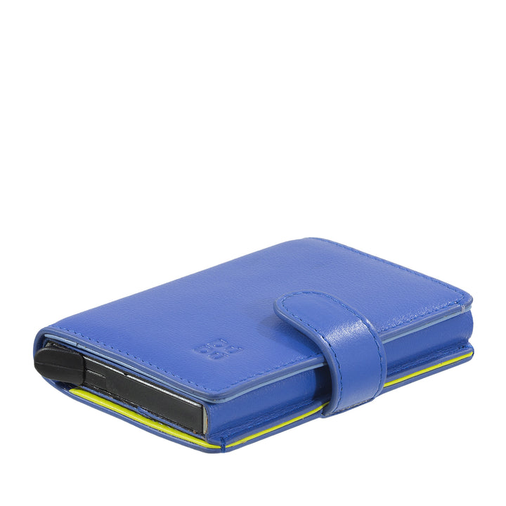 DUDU Portafoglio Portacarte Uomo in Pelle Protezione RFID, Piccolo Miniwallet con Cardprotector in Alluminio, Porta Banconote e Chiusura a Bottone