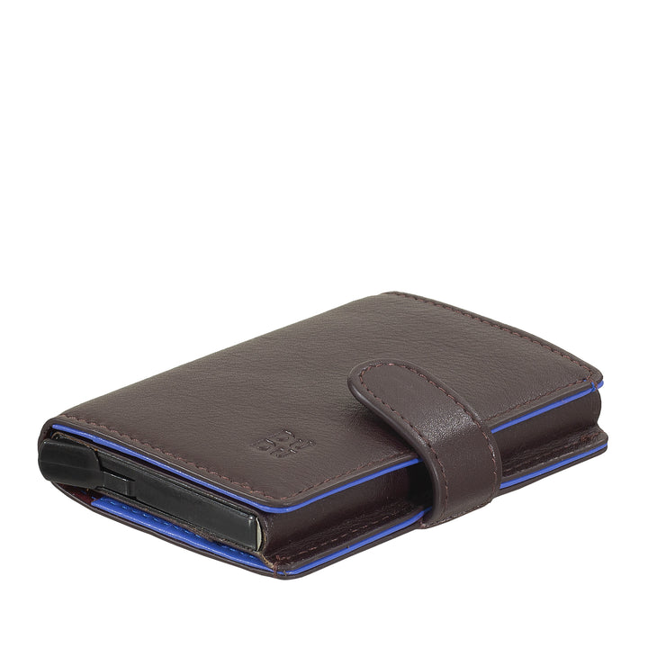 DUDU Portafoglio Portacarte Uomo in Pelle Protezione RFID, Piccolo Miniwallet con Cardprotector in Alluminio, Porta Banconote e Chiusura a Bottone