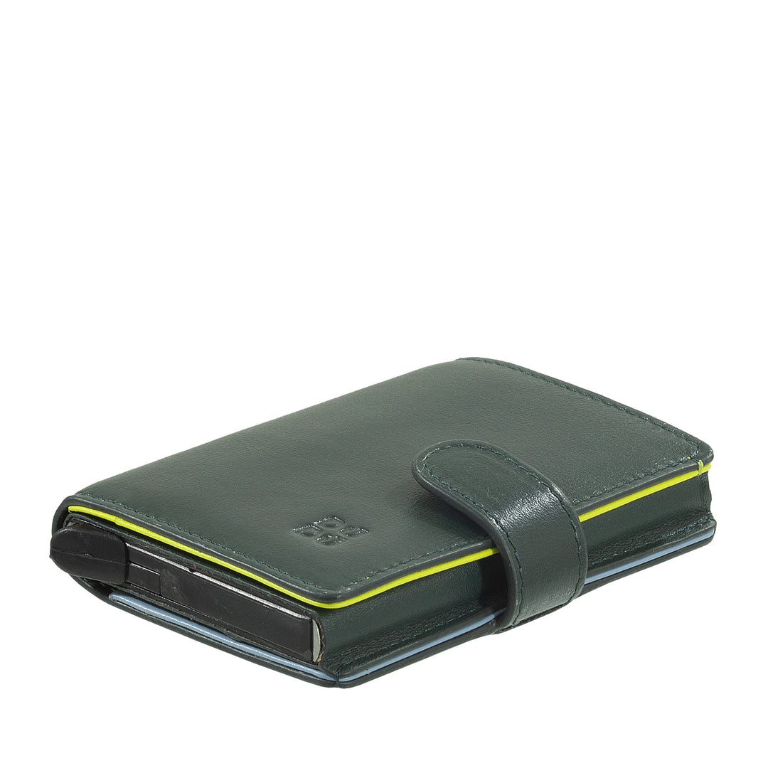 DUDU Portafoglio Portacarte Uomo in Pelle Protezione RFID, Piccolo Miniwallet con Cardprotector in Alluminio, Porta Banconote e Chiusura a Bottone