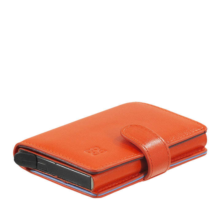 DUDU Portafoglio Portacarte Uomo in Pelle Protezione RFID, Piccolo Miniwallet con Cardprotector in Alluminio, Porta Banconote e Chiusura a Bottone
