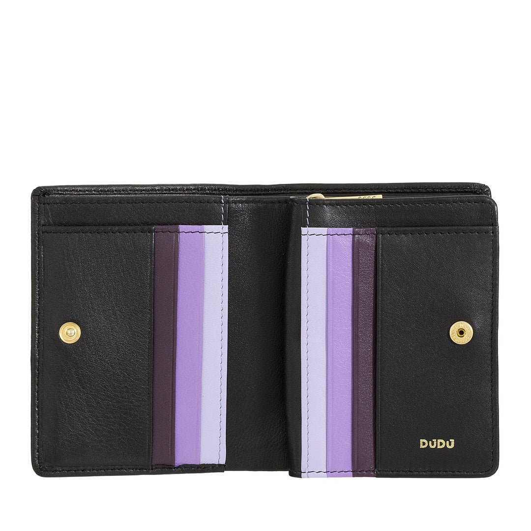 DUDU Portafoglio Donna Piccolo di Pelle Colorata Porta Carte e Tessere con Portamonete Zip e Bottone