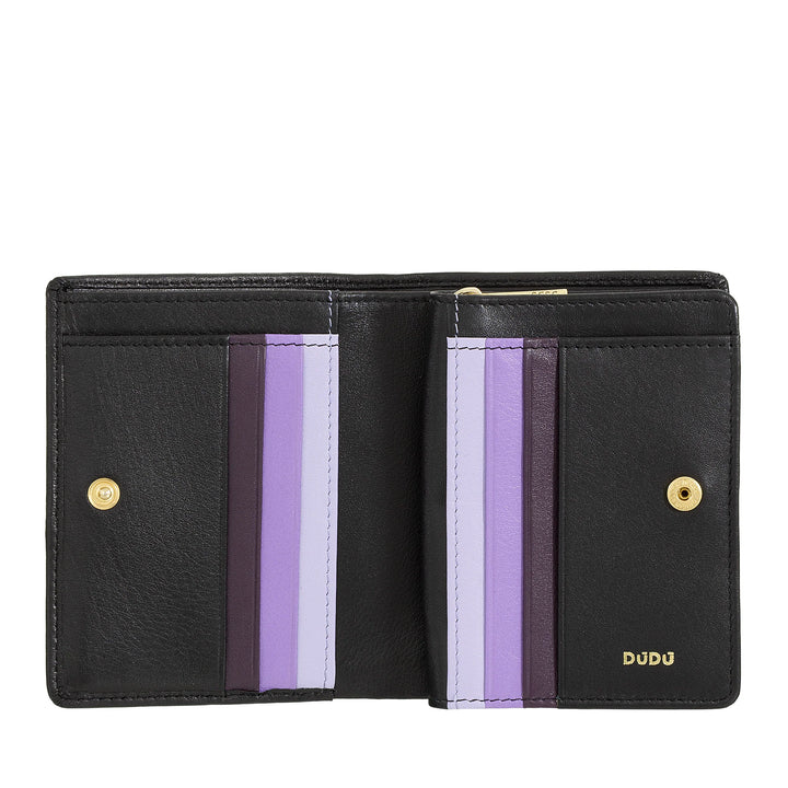 DUDU Portafoglio Donna Piccolo di Pelle Colorata Porta Carte e Tessere con Portamonete Zip e Bottone