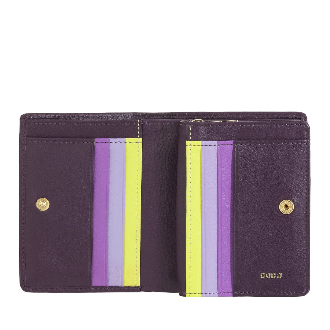 DUDU Portafoglio Donna Piccolo di Pelle Colorata Porta Carte e Tessere con Portamonete Zip e Bottone