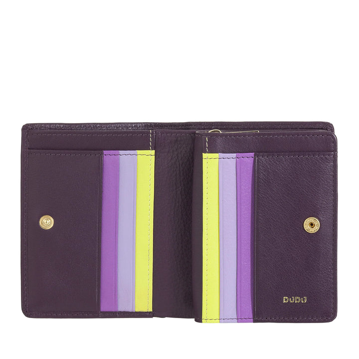 DUDU Portafoglio Donna Piccolo di Pelle Colorata Porta Carte e Tessere con Portamonete Zip e Bottone