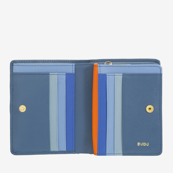 DUDU Portafoglio Donna Piccolo di Pelle Colorata Porta Carte e Tessere con Portamonete Zip e Bottone